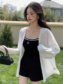 DAZY Women Loose Open Front Long Sleeve Sunscreen Cardigan Jacket For Air-Conditioned Room, Thin Sheer