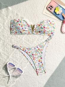 SHEIN Swim Women Vacation Beach Pool Floral Bikini Set,Summer Beach - Multicolor - View 1