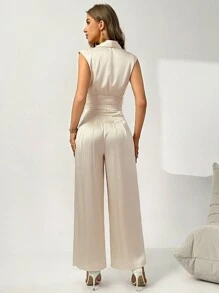 Firerie Ensemble Deux Pièces Pour Femme : Haut Sans Manches À Col Châle Boutonné À L'avant Et Pantalon - Nude - Voir 2