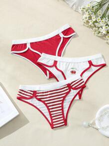 SHEIN Của phụ nữ Sọc In Anh đào Tam giác Quần lót không đường may , Đóng gói Của 3 - Nhiều màu - Xem 1