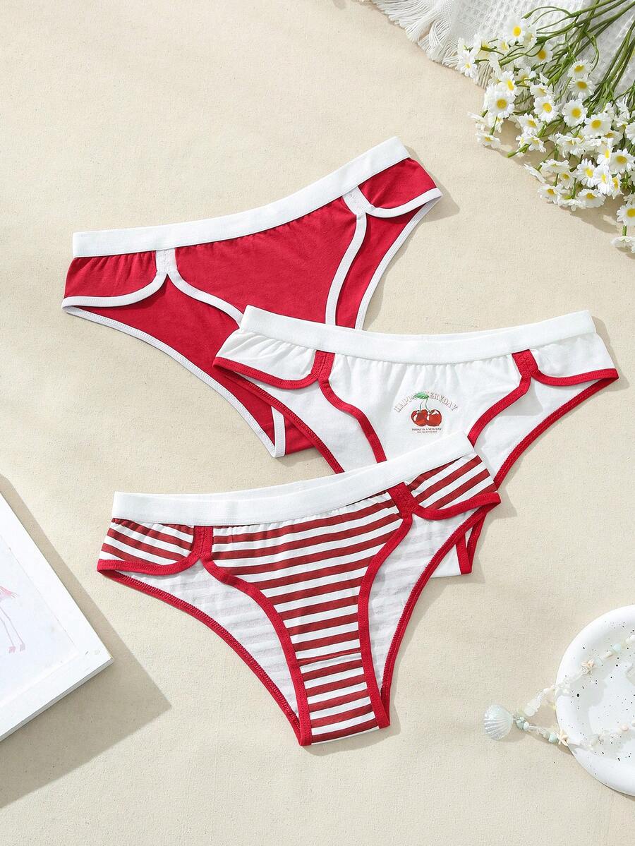 SHEIN Của phụ nữ Sọc In Anh đào Tam giác Quần lót không đường may , Đóng gói Của 3 - Nhiều màu - Xem 1