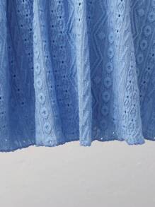 SHEIN Baby Girl Chic Vintage Embroideried Fabric V-Neck Dress With Ruffle Hem & Bowknot Decor For Spring/Summer - Blue - View 4