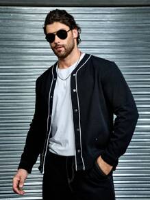 Manfinity Homme Men Black Denim Baseball Jacket - Black - View 5