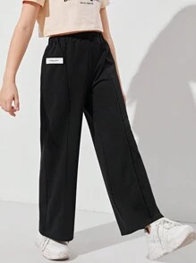 SHEIN Tween Girl Patch Detail Wide Leg Pants