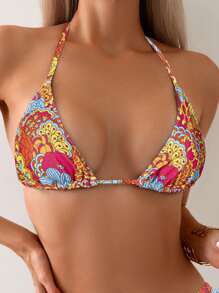 SHEIN Swim 夏季沙灘女士隨機印花比基尼套裝 - 彩色 - 查看 4