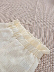 SHEIN Vintaside Kids 女童夏季甜美純色荷葉邊背心和短褲套裝，附頭帶 - 杏色 - 查看 3