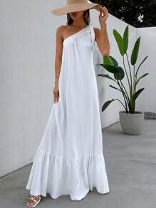 EURMUSE One Shoulder Tie Knot Peplum Maxiklänning