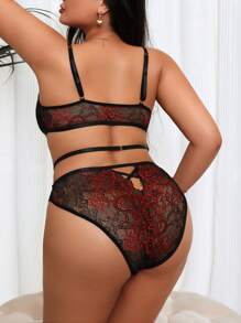 Plus Size Women Hollow Out Lace Bodysuit With Spaghetti Straps - Multicolor - View 2