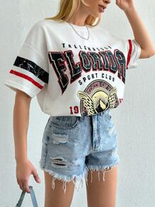 EURMUSE Women Florida Print Oversize T-Shirt - White - View 6