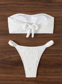 SHEIN Swim Women Summer Plain Bandeau Bikini Set With Back Tied Swimwear Top And Separated Bottom, Suitable For Beach And Pool,Summer Beach - Multicolor - View 3