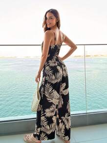 SHEIN VCAY 假日女士細肩帶針織連體褲 - 黑色 - 查看 2