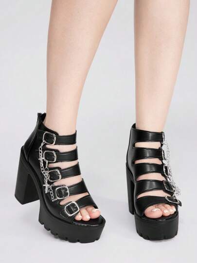 Goth Women Peep Toe Roman High-Heeled Sandals