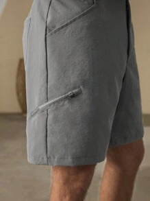 Manfinity Homme Men Solid Color Loose Fit Casual Shorts With Pockets, For Daily Wear - Grey - View 3
