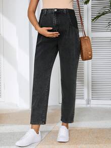 SHEIN Maternity Casual Washed Mom Fit Jeans - Dark Grey - View 5