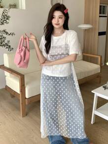 DAZY Round Neck Loose Fit Printed Short Sleeve T-Shirt - White - View 3