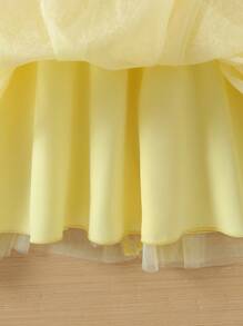 SHEIN Glamorique Kids Baby Girl Summer Square Neck Short Puff Sleeve Mesh Princess Dress, Vacation Dress - Yellow - View 8