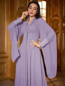 Vestido de unicolor con manga acampanada y volante en el bajo para mujer - Púrpura malva - Ver 5