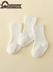 3 Pairs Infant Dot-Texture Socks Simple Solid-Colored Mid-Calf Walking Anti-Skid Socks For All Seasons - White - View 1
