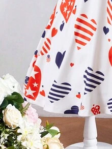 少女夏季甜心印花可愛休閒細肩帶裙 - 紅白色 - 查看 4