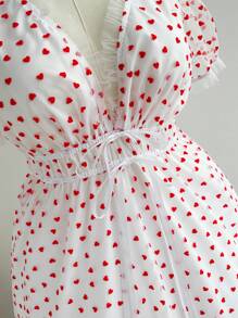 Soleia Women Plus Size Heart Print Mesh Splice Dress - Red and White - View 4