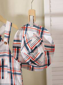 SHEIN Bộ áo liền quần họa tiết lưới thông thường dành cho bé trai có mũ mùa xuân hè - Nhiều màu - Xem 3