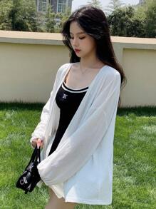 DAZY Women Loose Open Front Long Sleeve Sunscreen Cardigan Jacket For Air-Conditioned Room, Thin Sheer