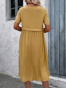 EMERY ROSE Summer Linen Short Sleeve Midi Dress - Yellow - View 2