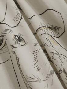 DAZY Cute Rabbit Printed Loose Fit Short Sleeve T-Shirt And Shorts Sleepwear Set For Summer Pajama - Khaki - View 9