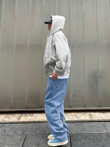 Manfinity EMRG Men Casual Loose Straight Jeans With Washed Denim, Baggy Jeans, Blue Baggy Jeans, Loose Jeans - Light Wash - View 7