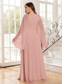 SHEIN Belle Vestido elegante para dama de honor de talla grande con mangas de capa y diseño ahuecado de unicolor - Rosa vieja - Ver 2