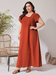 Seusyu Baju Arab Ukuran Plus Asimetris Tombol Depan Plain Anggun - Jeruk - View 8