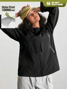 In My Nature Women's Outdoor Sports Urban Commuting Windproof & Waterproof Hooded Jacket For Hiking And Trekking - Black - View 1
