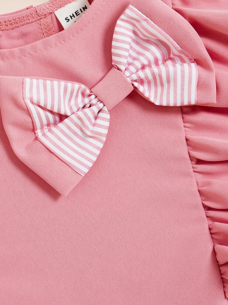 Baby Girl Summer Solid Color Ruffled Pink Dress With Beautiful Headband