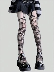 ROMWE Women Gothic Style Stockings/ Pantyhose/ Tights, Halloween - Black - View 1