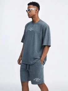 Manfinity NXTstreet Men Fashionable Loose Casual T-Shirt And Shorts Set For Summer - Grey - View 5
