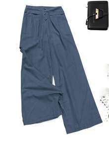 Quần ống rộng nữ màu trơn, dáng suông, cạp cao hơi co giãn, kiểu dáng ôm sát, thích hợp cho mùa xuân. - Màu xanh lam - Xem 6