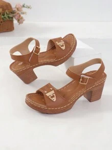 IH2 Giày sandal cao gót đế xuồng kiểu Pháp thời trang mới về mùa hè dành cho nữ, thiết kế khoét lỗ thoáng khí. - màu nâu - Xem 7