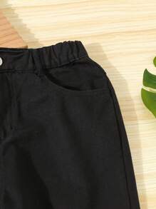 Pantalones vaqueros rectos de unicolor para niña preadolescente con bolsillo y cierre de botón
