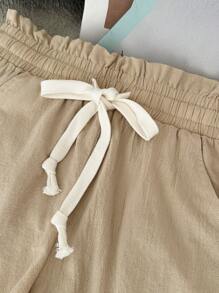 SHEIN Unity Shorts casual da donna a vestibilità ampia con cintura in vita e tasche - Albicocca - Visualizzare 4
