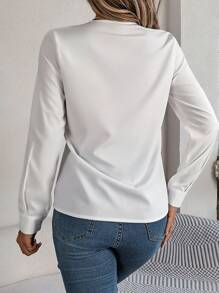 Elegant Solid Color Triple V-Neck Long Sleeve Shirt For Spring/Summer,Long Sleeve Tops - White - View 3