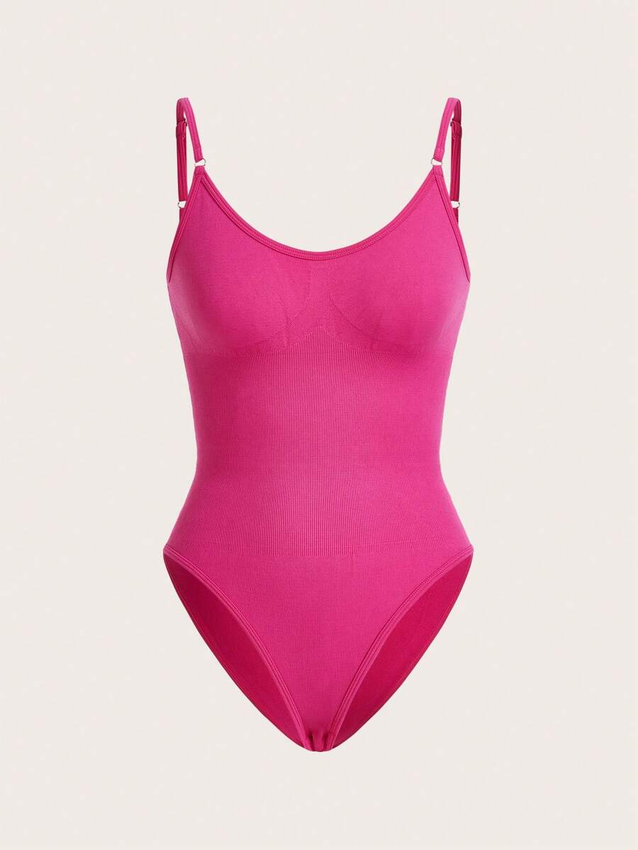 Easithlete Summer Solid Color Hot Pink Sports Bodysuit With Spaghetti Straps - Hot Pink - View 1