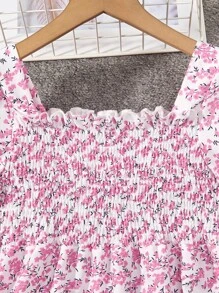 SHEIN Tween Girl Floral Print Scoop Neck Summer Short Sleeve Dress,Holiday,Summer,Travel, School, Campus, College