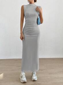 SHEIN EZwear Women's Stand Collar Fish Tail Sleeveless Dress