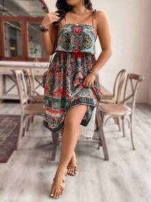 SHEIN LUNE 大碼印花夏季Cami連身裙 - 彩色 - 查看 1