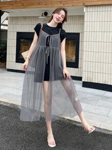 DAZY 女士透视连衣裙太阳裙 - 灰色 - 查看 2