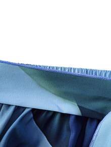 Franclia Plus Size Women's Random Printed Tie Waist High Low Skirt - Blue - View 5