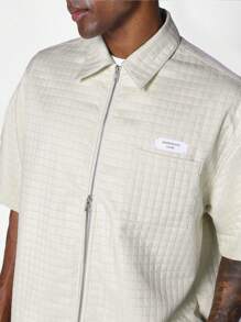 SUMWON Boxy Fit Zip Through Shirt With Short 2 Piece Set - Beige - View 7