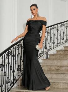 SHEIN Belle Twisted Design, Mermaid Hem, Asymmetrical Neckline Women Formal Evening Dresses (Heavy-Duty) Formal Ball Gown For Women - Black - View 4