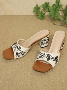 Dép nữ gót nhọn thêu nút trang trí, phong cách cổ điển - màu nâu - Xem 5