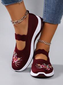 Fall/Winter New Arrival Women Casual Sports Shoes With Embroidered Traditional Chinese Style, Breathable, Comfortable And Lightweight,Sneakers For Women - Burgundy - View 4